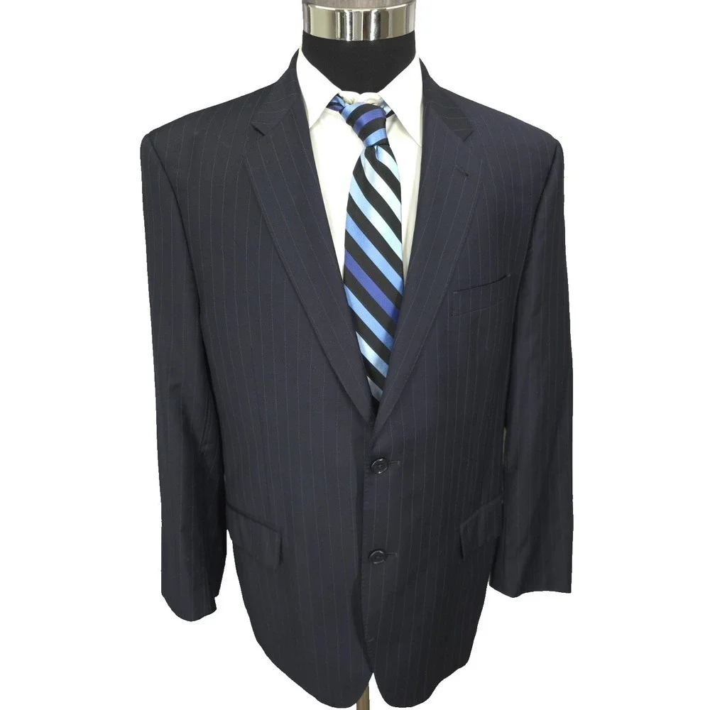 Jos A Bank Signature Gold 2 Piece Suit Mens 4 R Blue Pinstriped Wool Pants 38x30
